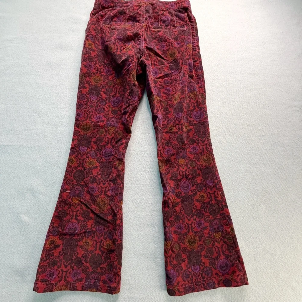 Free People Boho Flare Corduroy Pants Women’s 6 Burgundy Floral Paisley Girly